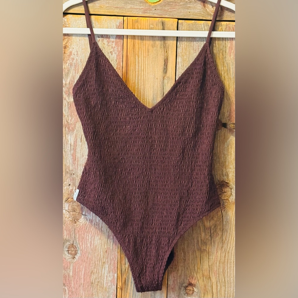 Free People Rhythm. Chocolate Brown Textured One-Piece Bodysuit size large